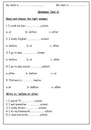 English Worksheet: before after