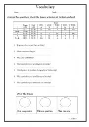 English worksheet: scheduale 