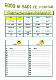 English Worksheet: Good or Bad?  (1)  People