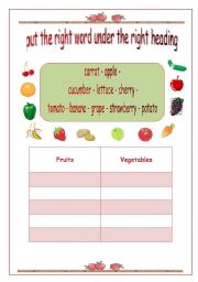 English worksheet: put the right word under the right heading