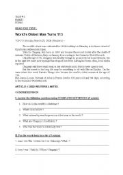 English Worksheet: COMPARATIVE/SUPERLATIVE TEST: the worlds oldest man