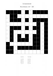 English worksheet: Crossward Numbers 10- 20