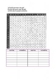 English Worksheet: countries and nationalities