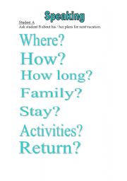 English worksheet: Vacation - Speaking worksheet (Students A/B)