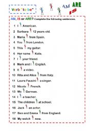 English Worksheet: TO BE