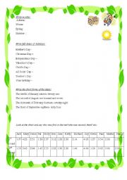 English Worksheet: ordinal numbers, dates