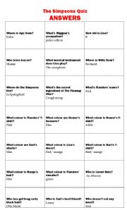 English Worksheet: ANSWERS -The Simpsons Quiz