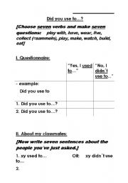 English worksheet: Did you use to...?