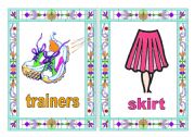 English Worksheet: Flashcards 1/5  trainers - skirt