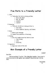 English Worksheets Five Parts To A Friendly Letter