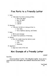 English Worksheet: Five Parts to a Friendly Letter