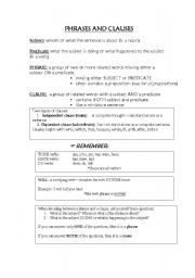 English Worksheet: Phrases and Clauses review