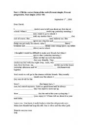English Worksheet: test tenses (present simple, present progressive, past simple), questions (WH, Tags), prepositions 