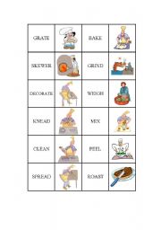 English Worksheet: COOK -VERBS   DOMINO   1st part  (you need the 2nd part as well)