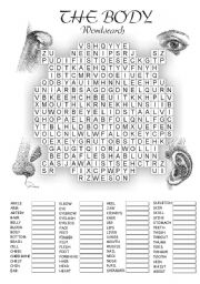 English Worksheet: BODY PARTS WORDSEARCH