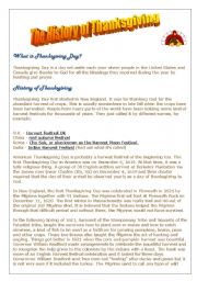 English Worksheet: Thanksgiving History + Discussion