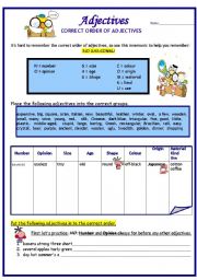 English Worksheet: Adjectives:  Correct Order  (1st of 2)