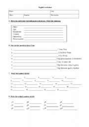 English worksheet: identifying yourself