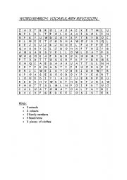 English Worksheet: Vocabulary wordsearch
