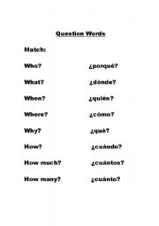 English worksheet: Question Words Match English/Spanish