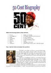 50 Cent biography: vocabulary and writing activities