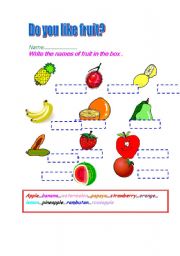 English Worksheet: Matching fruits words