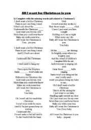 English Worksheet: All I want for Christmas is you - Mariah Carey; song and exercises