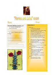 English Worksheet: ROMEO AND JULIET EXAM