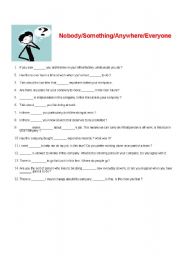 English worksheet: Nobody/Something/Anywhere/Everyone