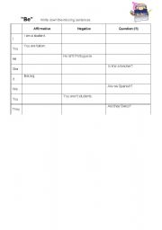 English Worksheet: To Be: Affirmative-Negative- Interrogative forms