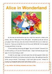 English Worksheet: Alice in Wonderland - reading