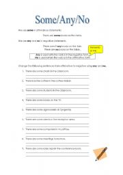 English Worksheet: Some any no