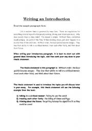 English worksheet: Writing an introduction to a 5-paragraph essay