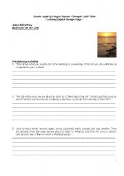 English worksheet: Jesse McCartneys BEST DAY OF MY LIFE Worksheet