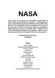 English worksheet: Nasa