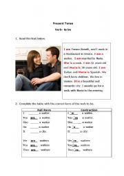 English Worksheet: verb to be affrimative -adults