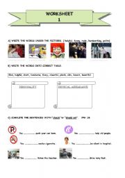 English Worksheet: some adjectives and should/should not