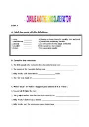 English Worksheet: CHARLIE AND THE CHOCOLATE FACTORY_PARTS 3-4