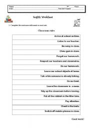 English Worksheet: Classroom rules