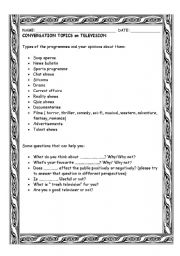 English Worksheet: conversation topics on TV