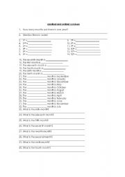 English Worksheet: ordinal and cardinal numbers in months