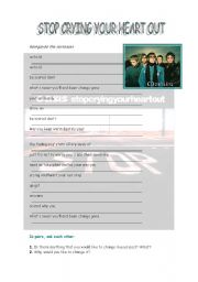 English Worksheet: Music activity: Stop crying your heart out