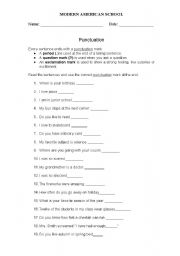 English Worksheet: period, question mark or exclamation mark