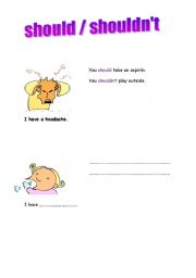 English Worksheet: should sholudnt