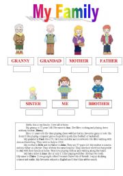 English Worksheet: Reading about family