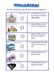 English Worksheet: town buildings page 1