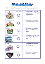 English Worksheet: town buildings page 1