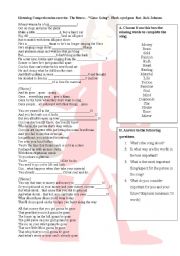 English worksheet: gone going listening comprehension exercise