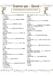 English Worksheet: GRAMMAR QUIZ --- THE GERUND