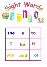 English Worksheet: Bingo Sight Words-1st set